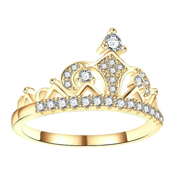 Guodhu Gold Plated Promise Ring with Round Cut White Cubic Zirconia , Created Moissanite Simulated Diamond Ring for Women - Princess Crown Design for Her Jewelry Gift