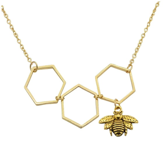 Guodhu Gold Plated Stainless Steel Geometric Bee Hive with Honey Bee Necklace Mother's Day Jewelry Gift