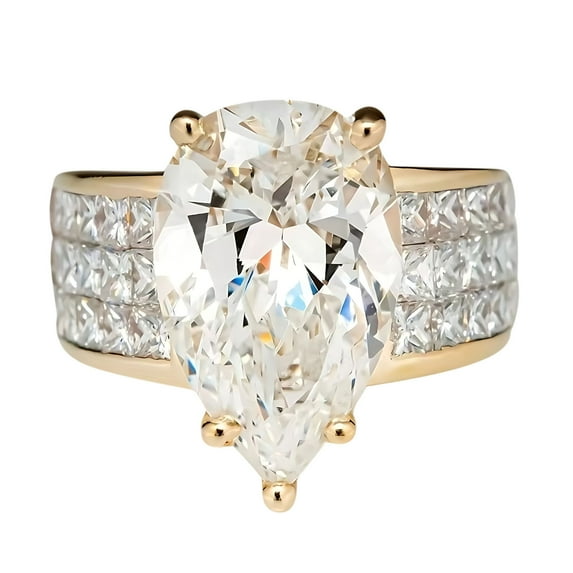 Guodhu Golden Shiny Gem Ring Pear Shaped Cubic Zirconia Rings CZ Diamond Rings for Women Eternity Wedding Engagement Band Ring for Women