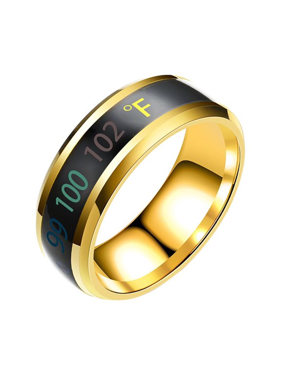 Golden Temperature Stainless Steel Rings for Women Men Couple Lover Color Change Mood Unisex Ring Hand Jewelry Personalized Birthday Anniversary Gifts for Men Women