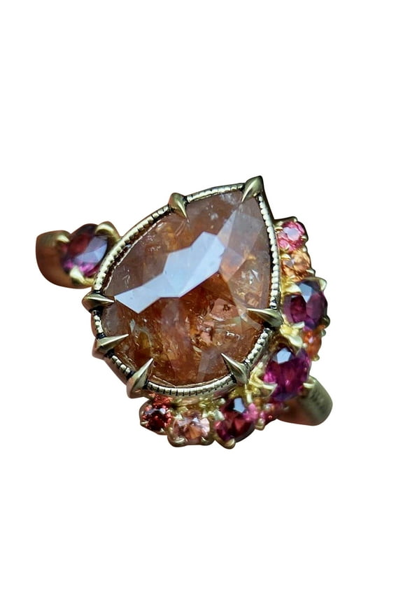 Golden Tone Teardrop Shaped Champagne Cubic Zirconia Cocktails Engagement Ring for Woman