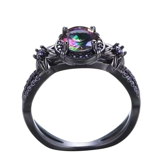 Guodhu Gothic Black Rings for Women Mystic Rainbow CZ Zircon with Created Amethyst Flower Goth Black Wedding Engagement Ring Size 6 to 12