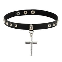 Guodhu Gothic Cross Choker Necklace Black Geometric Leather Collar Necklace With Rivet Studded Spike,Fashion Punk Jewelry for Women