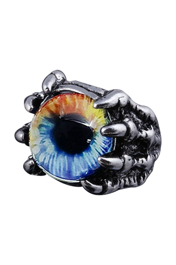 Gothic Punk Devil Evil Eye Ring for Men Women Vintage Opening Adjustable Skull Dragon Claw Decor Eyeball of Hell Demon Colorful Biker Rings Jewelry Halloween Cocktail Party Accessory
