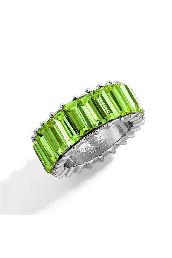 Green Emerald Band Silver Plated Rectangle Emerald Cut Eternity Band CZ Cubic Zirconia Diamond Stimulant Ring Perfect Wedding Band & Engagement Anniversary Mothers Day Gift