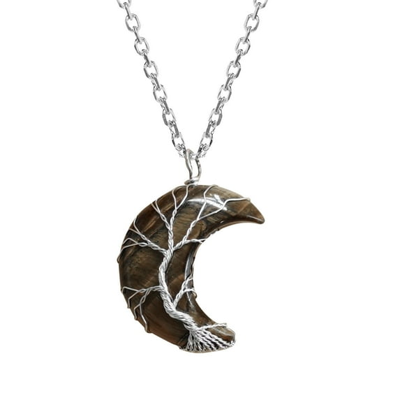 Guodhu Healing Crystal Necklace, Tree Life Wire Wrapped Crescent Moon Necklace, Natural Stone Pendant Necklaces, Mothers Day Gifts for Mom, Gemstone Jewelry Gifts for Women