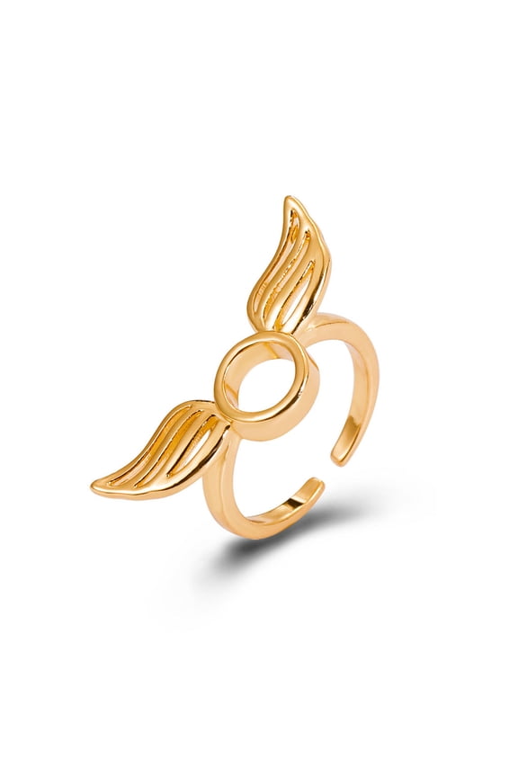 Heart Angle Wing Ring Open Adjustable Golden Rings for Women
