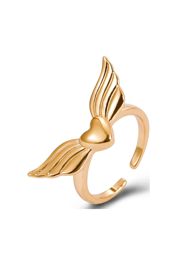 Heart Angle Wing Ring Open Adjustable Golden Rings for Women