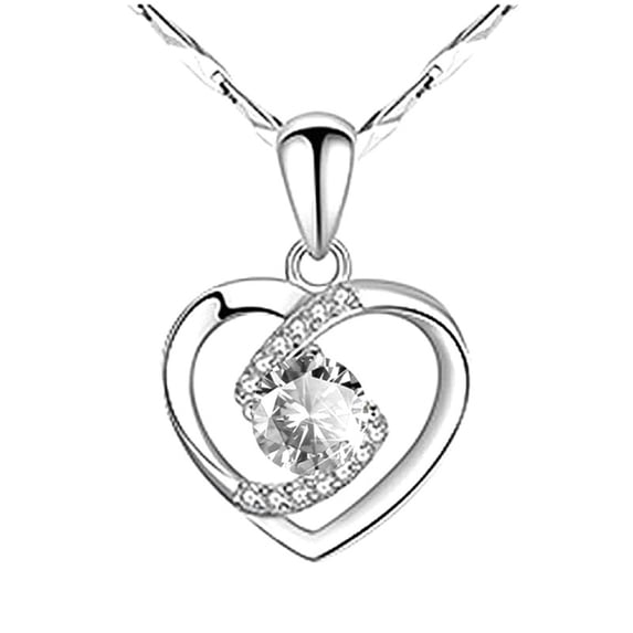 Guodhu Heart Birthstone Pendant Necklace for Women Zirconia Necklaces Wedding Anniversary Birthday Mothers Day Jewelry Gifts For Her Mother Wife