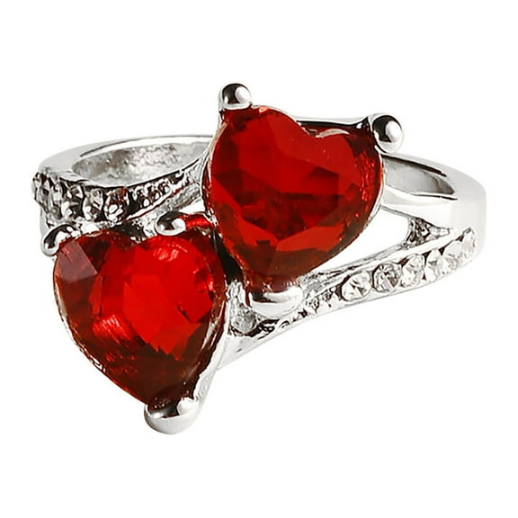 Guodhu Heart Crystal Rings Vintage Silver Plated Cubic Zirconia Minimalist Birthstone Rings Personalized Birthday Wedding Promise Jewelry Gift for Women