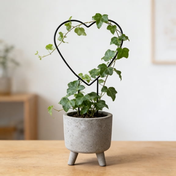 Guodhu Heart Shaped Plant Support, Wrought Iron Climbing Trellis for Potted Plants, Rustproof Garden Ornament for Ivy Pothos(Black)