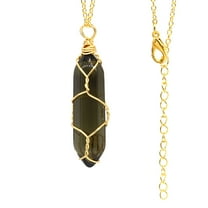 Guodhu Hexagonal Crystal Stone Pendant Necklace, Natural Quartz Stone Necklace, Healing Crystal Wire Wrapped Gemstone Necklace for Women