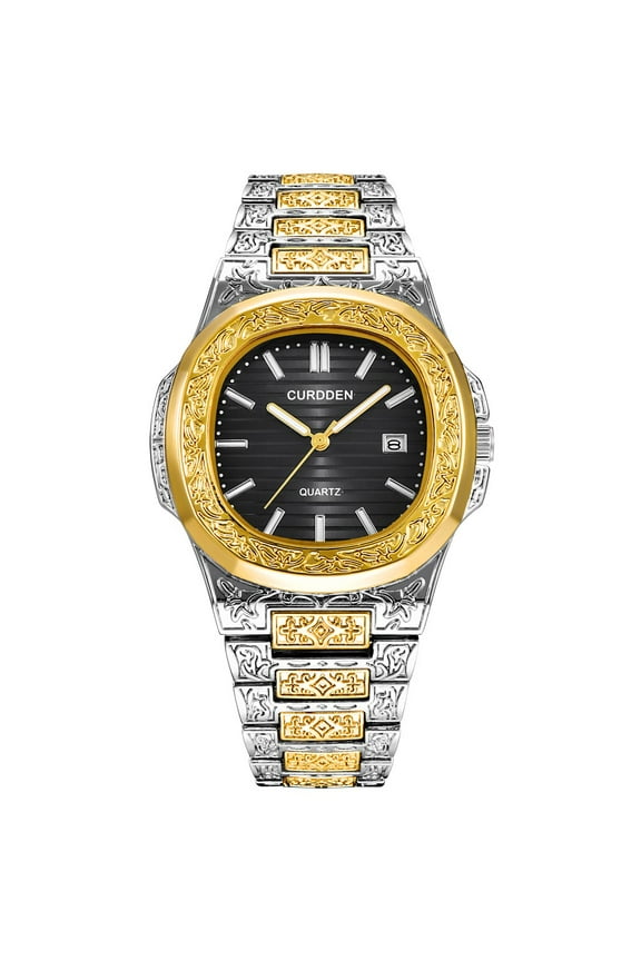 High-Fashion Watches for Men - Stainless Steel Quartz Wrist Watches with Calendar Gold Steel Watch Band Great as Fathers Day Gifts, Anniversary or Special Birthday Presents