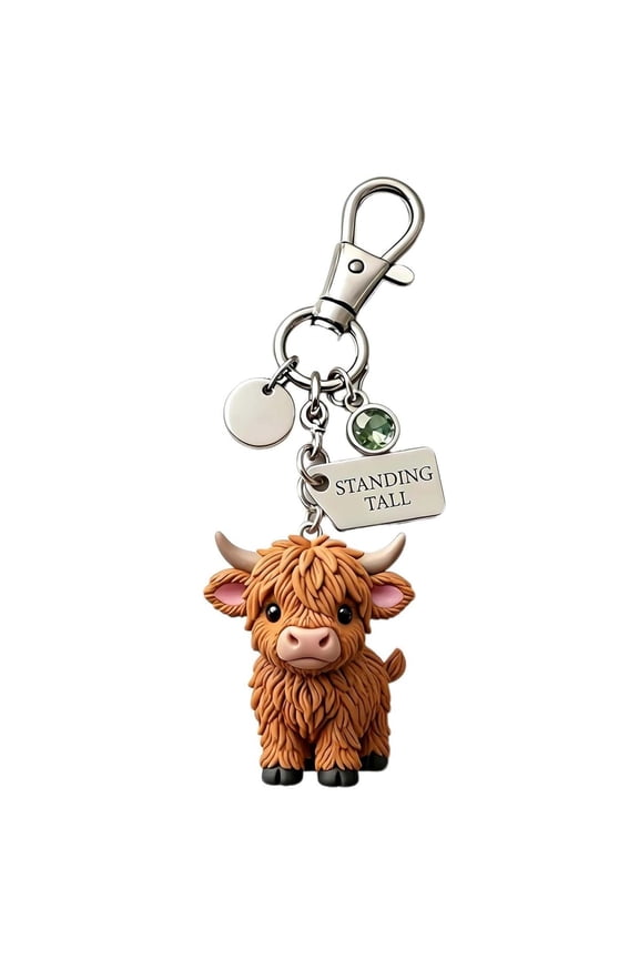Highlands Cow Month Keychain October Acrylic Key Ring Double-Sided Design Cute Animal Key Holder for Women Men Backpack Purse(J)