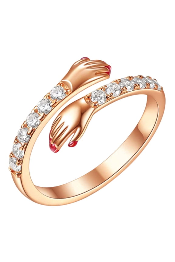 Hug Rings for Women Silver Plated Cubic Zirconia Hugging Hand Rings Adjustable Rings Women Valentine's Day Mothers Day Gifts for Her Daughter Wife Mom Jewelry