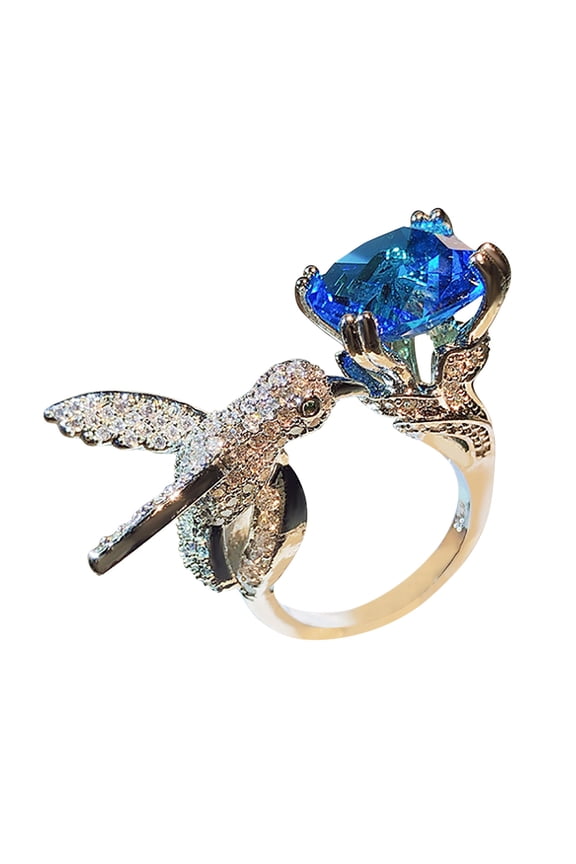 Hummingbird Wrap Ring for Women Silver Plated Blue Cubic Zirconia Statement Fashion Ring for Her | Gift for Birthdays of Holidays