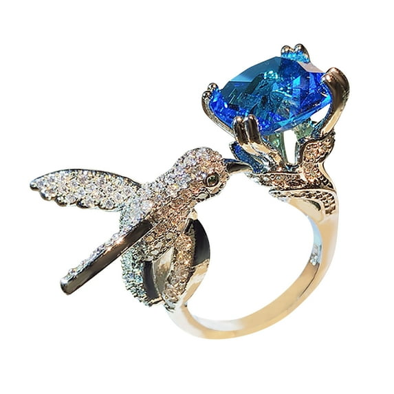 Guodhu Hummingbird Wrap Ring for Women Silver Plated Blue Cubic Zirconia Statement Fashion Ring for Her | Gift for Birthdays of Holidays