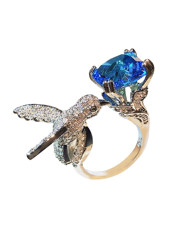 Hummingbird Wrap Ring for Women Silver Plated Blue Cubic Zirconia Statement Fashion Ring for Her | Gift for Birthdays of Holidays