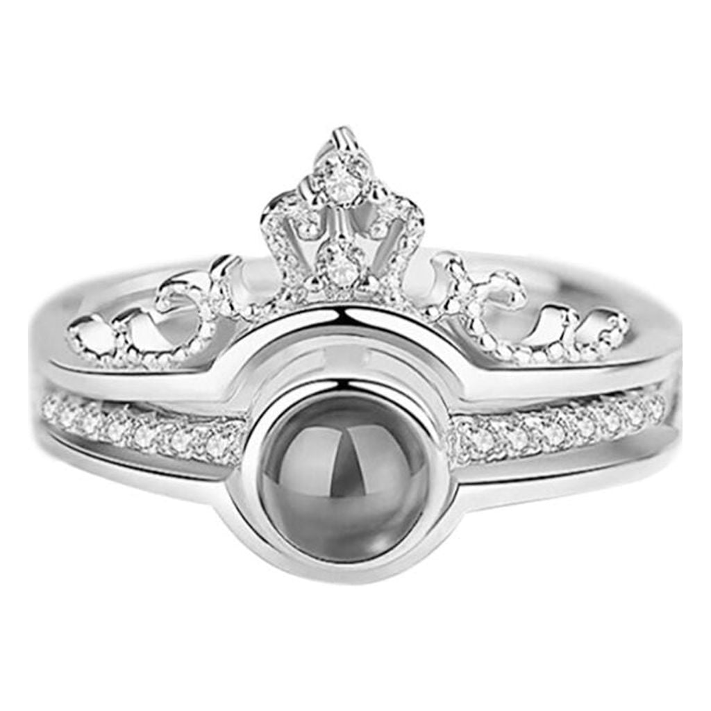 Guodhu I Love You Ring 100 Languages Rose Gold Crown Shaped Ring—Open