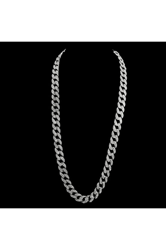 Iced Out Hip Hop Silver tone CZ Miami Cuban Link Chain Choker Necklace Costume Accessory for Men Women Unisex
