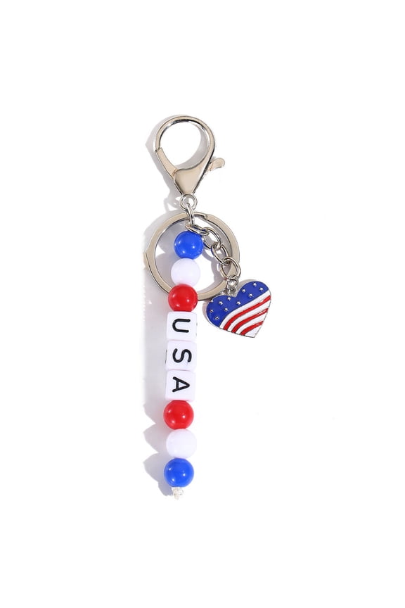 Independence Day Acrylic Letter Beaded Keychain, Patriotic Handcrafted Pendant Accessory, 4th of July Key Ring for Keys Bag Backpack, Holiday Gift for Men Women(B O)