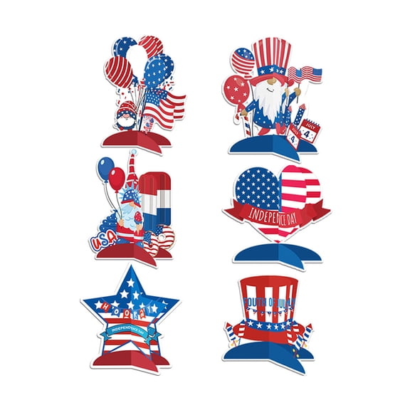 Guodhu Independence Day Desktop Card Ornament Set, 6 Freestanding Patriotic Designs With Foldable Base, Uncle Sam Heart Flag Star Top Hat For Table Party Decor(Multicolor)
