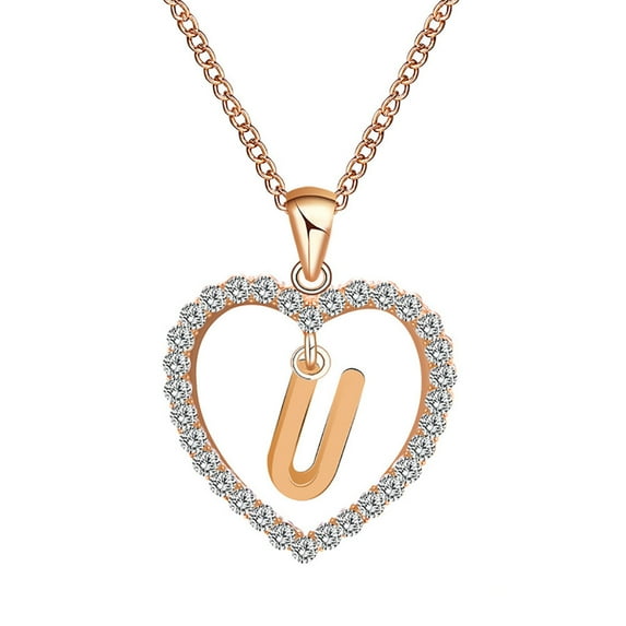 Guodhu Initial Heart Necklace for Women CZ Heart Letter A-Z Name Alphabet Pendant Necklace Valentine's Day gift