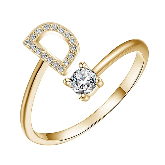 Guodhu Initial Letter Open Ring for Women Gold Stackable Alphabet Rings A-Z with Initial Crystal Inlaid Initial Rings Gifts Adjustable