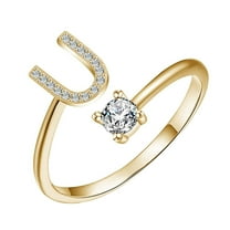 Guodhu Initial Letter Open Ring for Women Gold Stackable Alphabet Rings A-Z with Initial Crystal Inlaid Initial Rings Gifts Adjustable