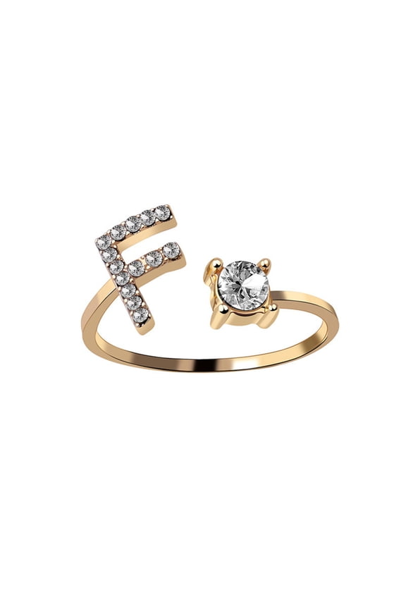 Initial Letter Ring for Women Gold Plated Stackable Alphabet Rings Adjustable Cubic Zirconia Inlaid Initial Rings Gifts for Wife Mom Girlfriend