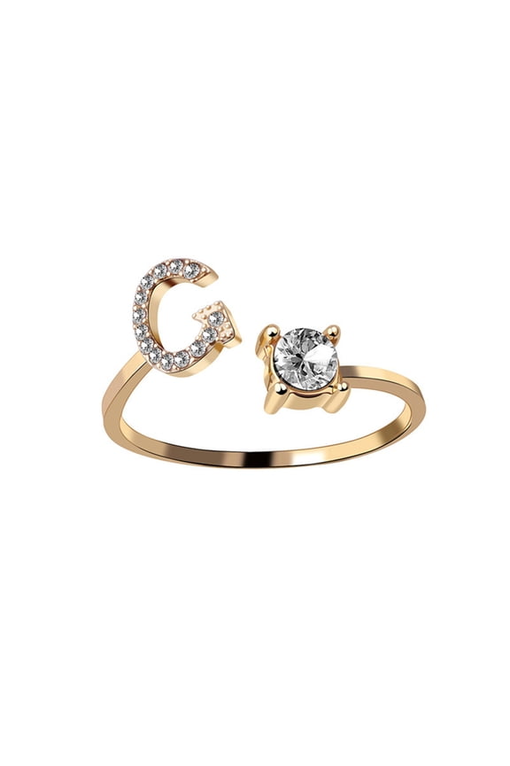 Initial Letter Ring for Women Gold Plated Stackable Alphabet Rings Adjustable Cubic Zirconia Inlaid Initial Rings Gifts for Wife Mom Girlfriend