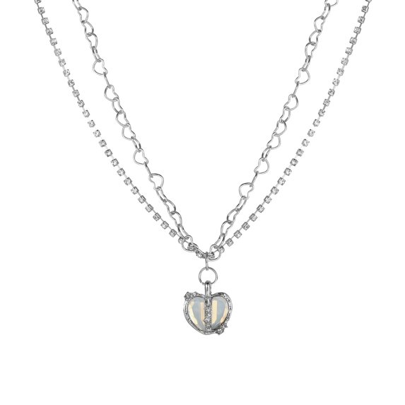 Guodhu Irregular Heart Necklace for Women Y2k Pink Zircon Diamond Women's Fashion Personality Pendant Hot Fashion Pink/Blue Jewelry for Women