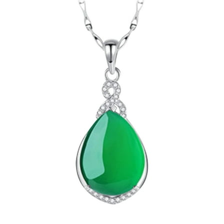 Guodhu Jade Teardrop Necklace Pendant for Women | Silver Plated Inlaid Zircon| Jewelry for Her