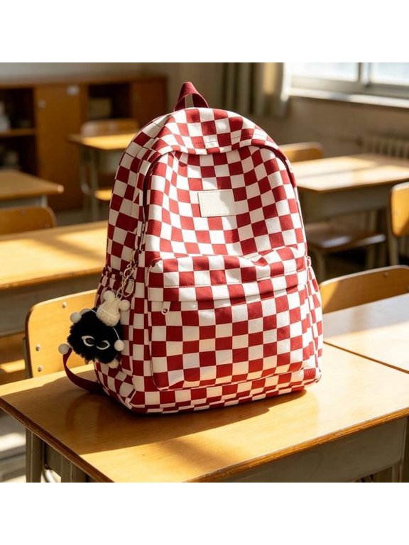 Korean Style Plaid Backpack Lightweight Nylon Casual Bag with Padded Straps, Multi-Compartment Travel Bookbag for Students Teens Women, Daily Commute College Daypack(As shown H)