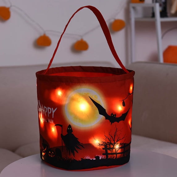Guodhu LED Lighted Halloween Candy Tote Bag for Kids Trick-or-Treating Party Prop and Storage