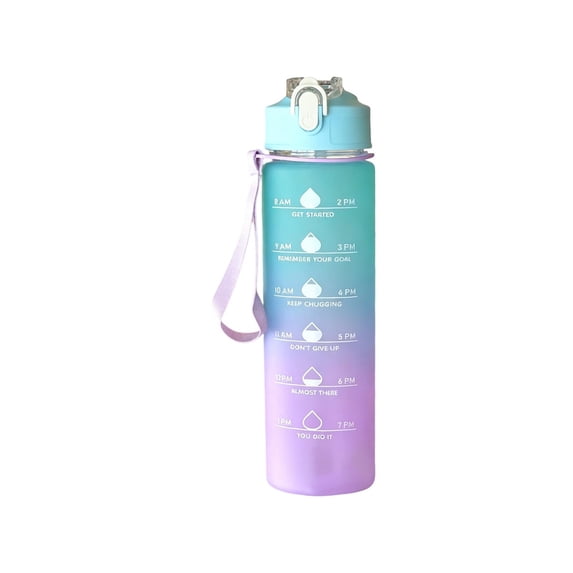 Guodhu Large Capacity Sports Water Bottle with Bounce-Top Lock and Straw, Gradient Design Leak-Proof Plastic Travel Cup for Daily Hydration(Multicolor P)