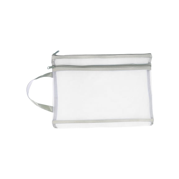 Guodhu Large Capacity Transparent Mesh Document Bag, Double Layer Handle Zipper File Pouch, Waterproof Clear Foldable Paper Organizer for Student Assignments Test Papers, Portable with Wrist Strap