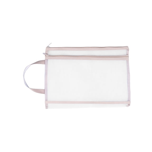 Guodhu Large Capacity Transparent Mesh Document Bag, Double Layer Handle Zipper File Pouch, Waterproof Clear Foldable Paper Organizer for Student Assignments Test Papers, Portable with Wrist Strap