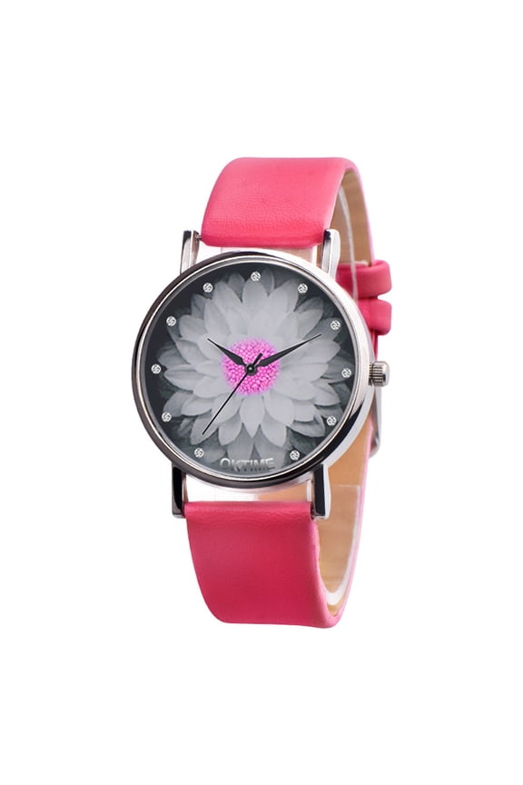 Leather Band Floral Printed Analog Quartz Watches Boho Style Wrist Watches for Women