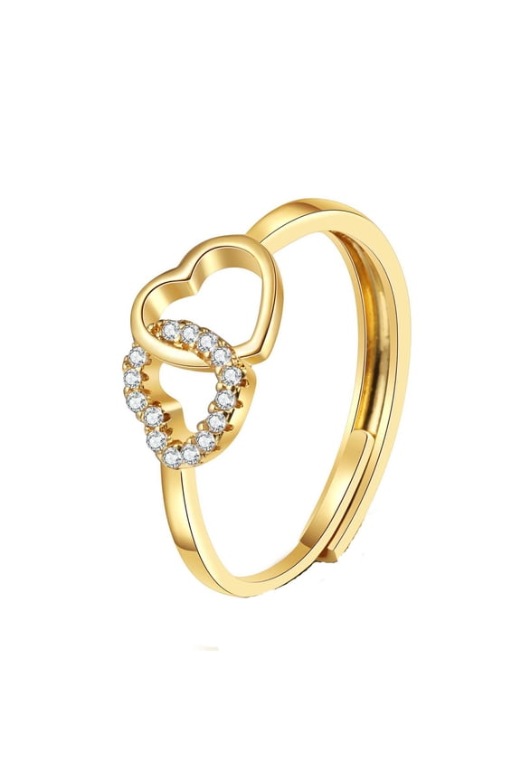 Love Double Heart Rings Band-Adjustable Silver Plated Rings for Women Wedding Engagement Band for Womem-Promise Rings for Her Anniversary Propose Ring