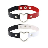 Guodhu Love Heart Adjustable Leather Choker Punk PU Necklace Goth Choker Soft Collar Chain Necklace Jewelry for Party Decorationsfor Women Men