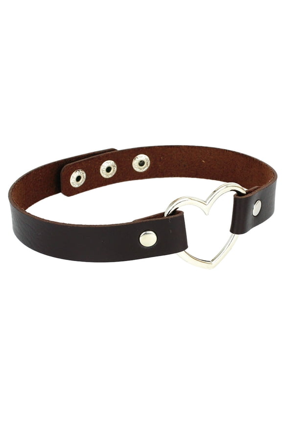 Love Heart Adjustable Leather Choker Punk PU Necklace Goth Choker Soft Collar Chain Necklace Jewelry for Party Decorationsfor Women Men