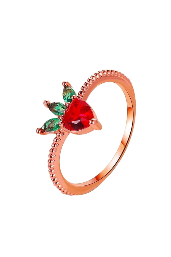 Lovely Sweet Fruit Ring Cherry Strawberry Apple Stackable Rings Dainty Wedding Engagement Promise Ring for Her Birthday Personalized Jewelry Gifts for Women Teen Girlfriend Daughter Friend