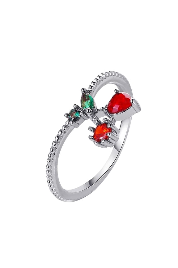 Lovely Sweet Fruit Ring Cherry Strawberry Apple Stackable Rings Dainty Wedding Engagement Promise Ring for Her Birthday Personalized Jewelry Gifts for Women Teen Girlfriend Daughter Friend