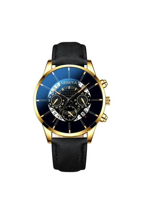 Luxurious Mens Casual Watche Date Diaplay Gold Tone Watch Men Nice Work Quartz Watches with Leather Strap Great Gifts for Men Dad Friendship