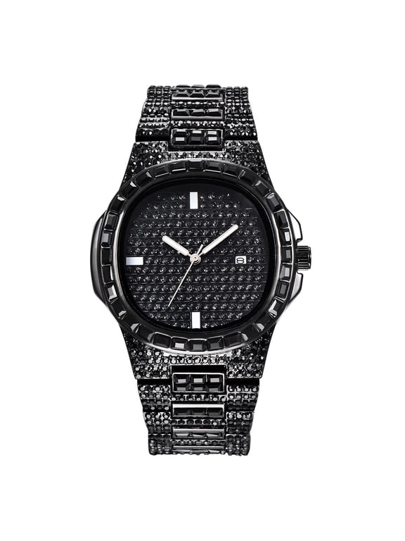 Luxurious Mens Crystal Cubic Zirconia WatchesStainless Steel Band Quartz Wristwatch Wedding Birthday Gifts Thoughtful Father's Day Gifts for Men Dad