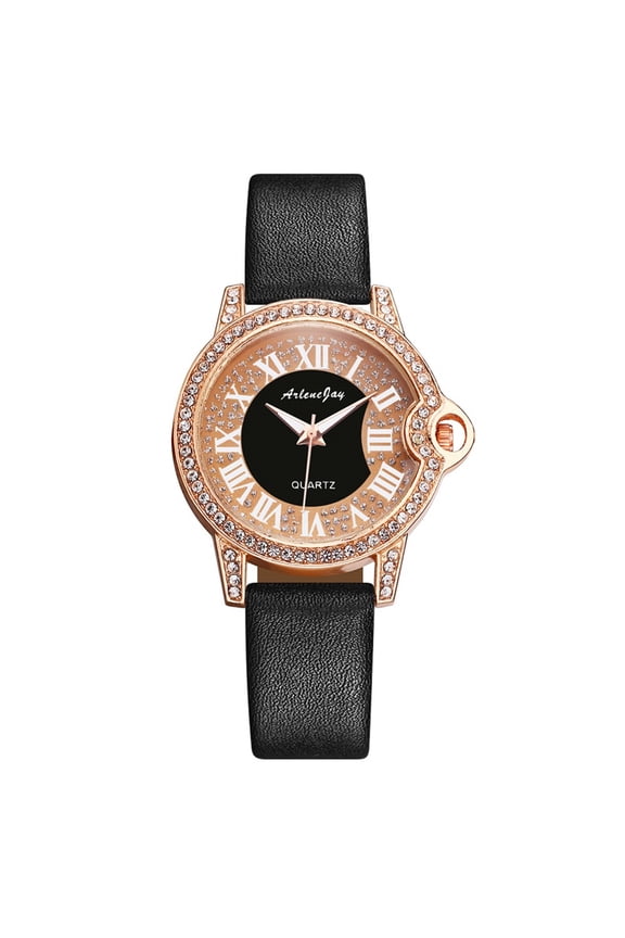 Luxury Crystal Dial with Roman Numerals Women's Quartz Wrist Watches,Leather Strap Band Casual Dress Watch Anniversary for Women