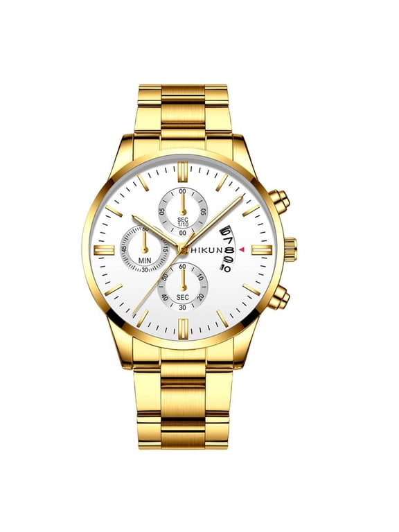 Luxury Fashion Mens Watches Casual Dress Quartz Wrist Watches for Men Gold Stainless Steel Band Watch Dainty Birthday Fathers Day Gifts