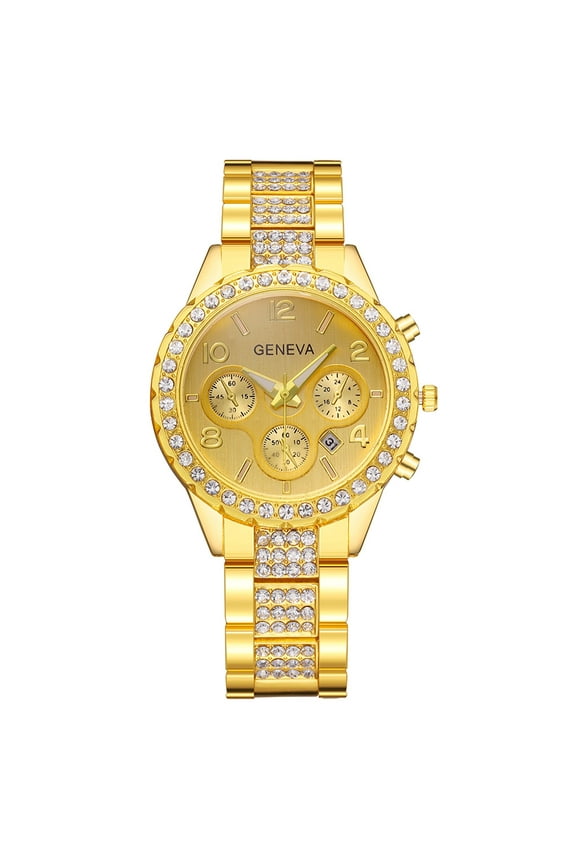 Luxury Mens & Womens Gold/Silver Dress Watches Sparking Rhinestones Quartz Movement Watch Stainless Steel Link Bracelet Wrist Watches ,Simulated Lab Diamond