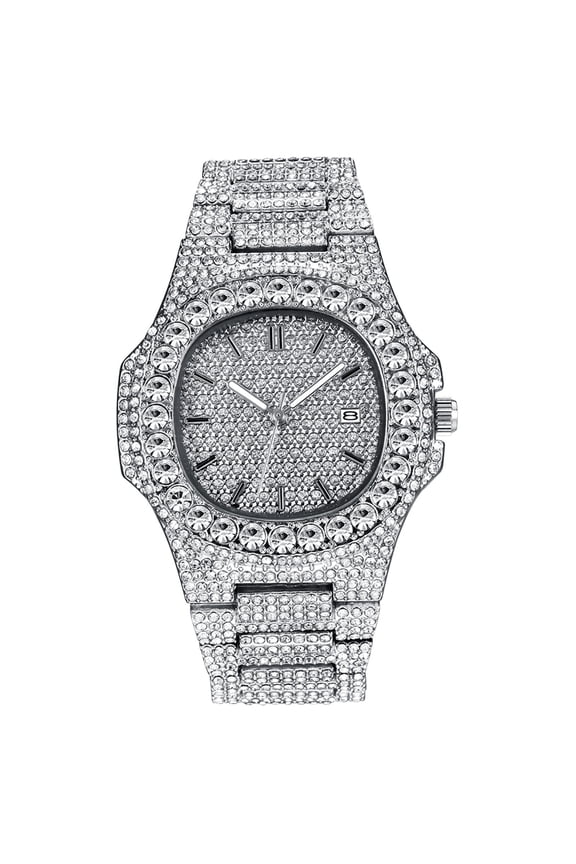 Mens Fully Iced Out Gold Watches Luxury Unisex Bling CZ Crystal Diamond Fashion Quartz Calendar Womens Watch Memorable Birthday Anniversary Gifts for Men& Women